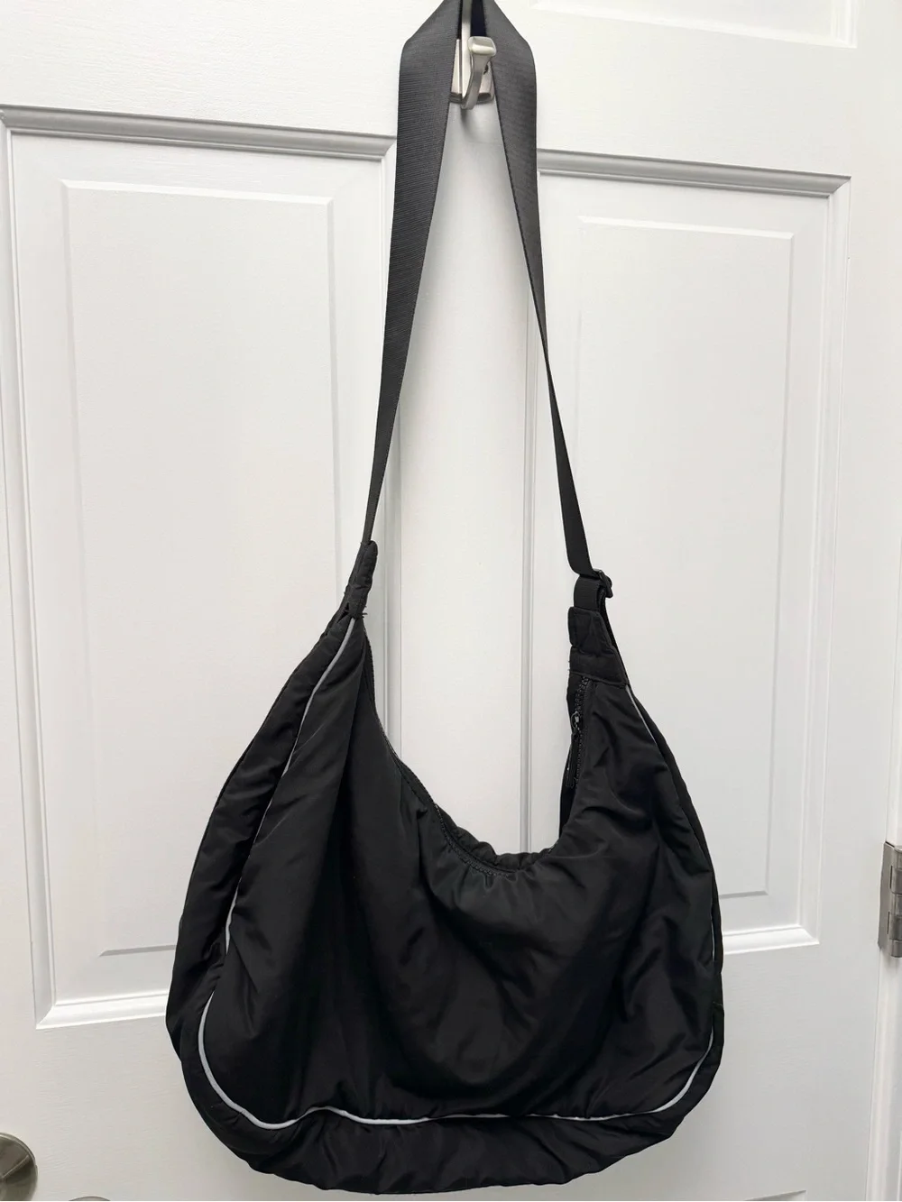 WILO The Label Black Puffer Soft Crescent Hobo Bag, Adjustable Strap